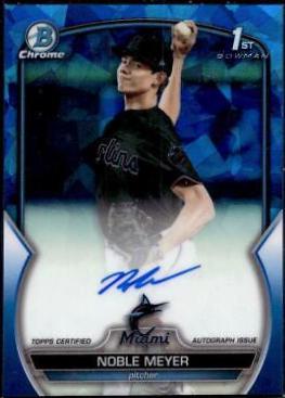 Noble Meyer #CDA-NME Baseball Cards 2023 Bowman Draft Chrome Sapphire Prospect Autograph