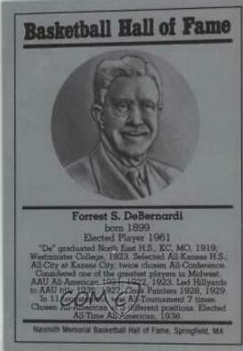 Forrest DeBernardi Basketball Cards 1986 Hall of Fame Metallic