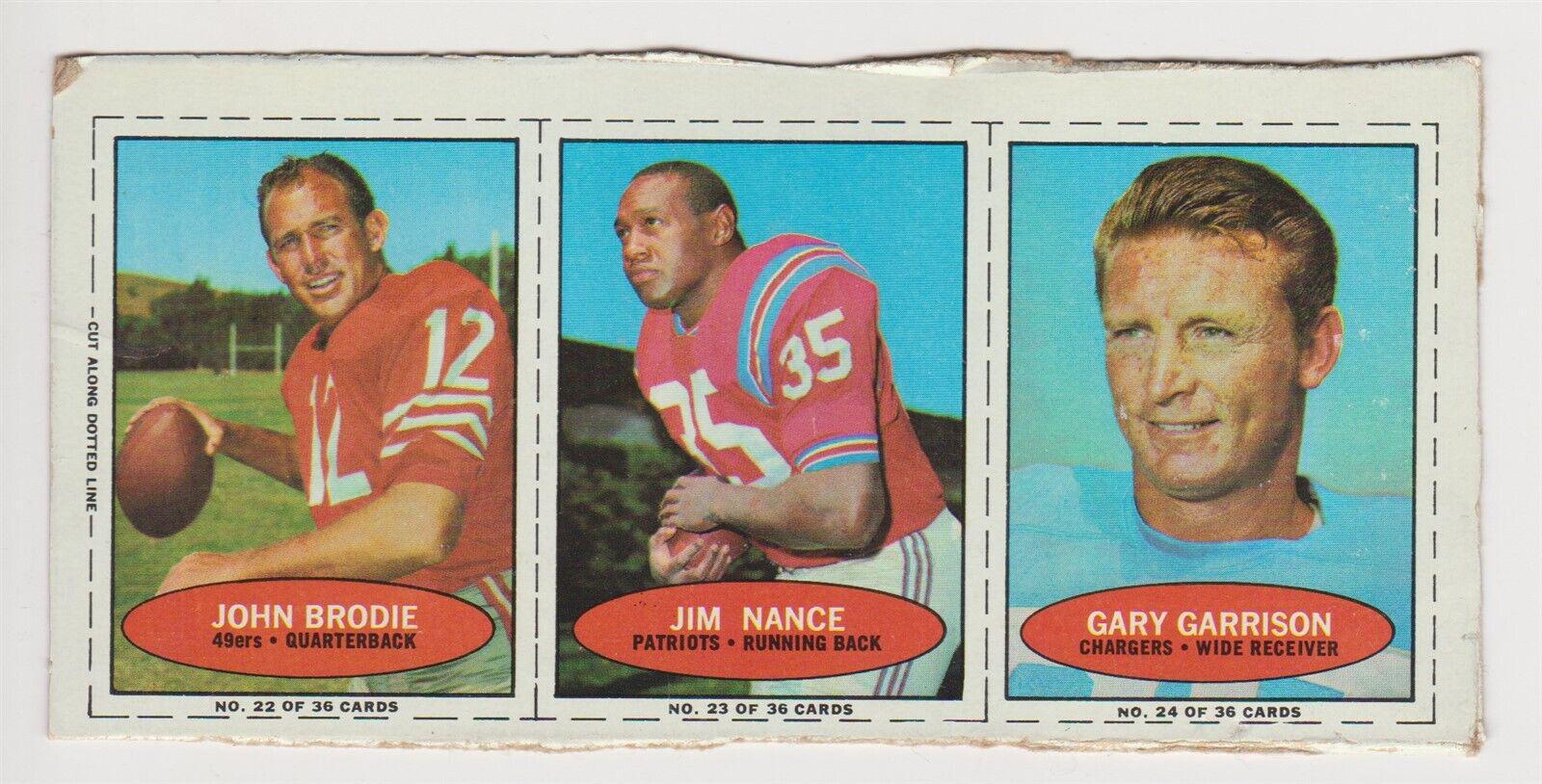 Gary Garrison, Jim Nance, John Brodie [Complete Box] Football Cards 1971 Bazooka