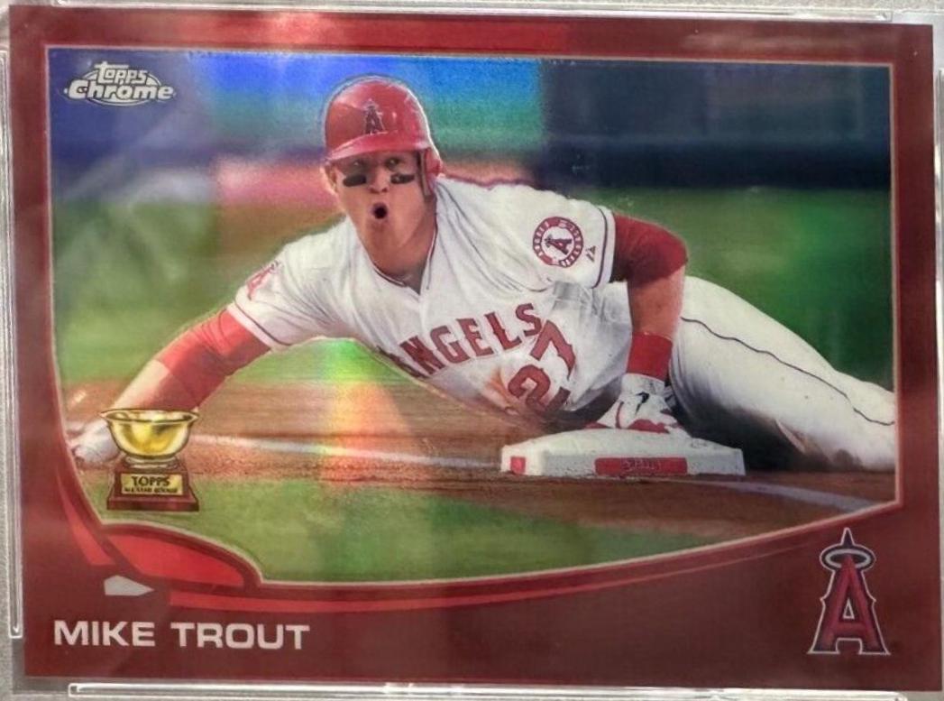 Mike Trout [Sliding Red Refractor] #1 Baseball Cards 2013 Topps Chrome