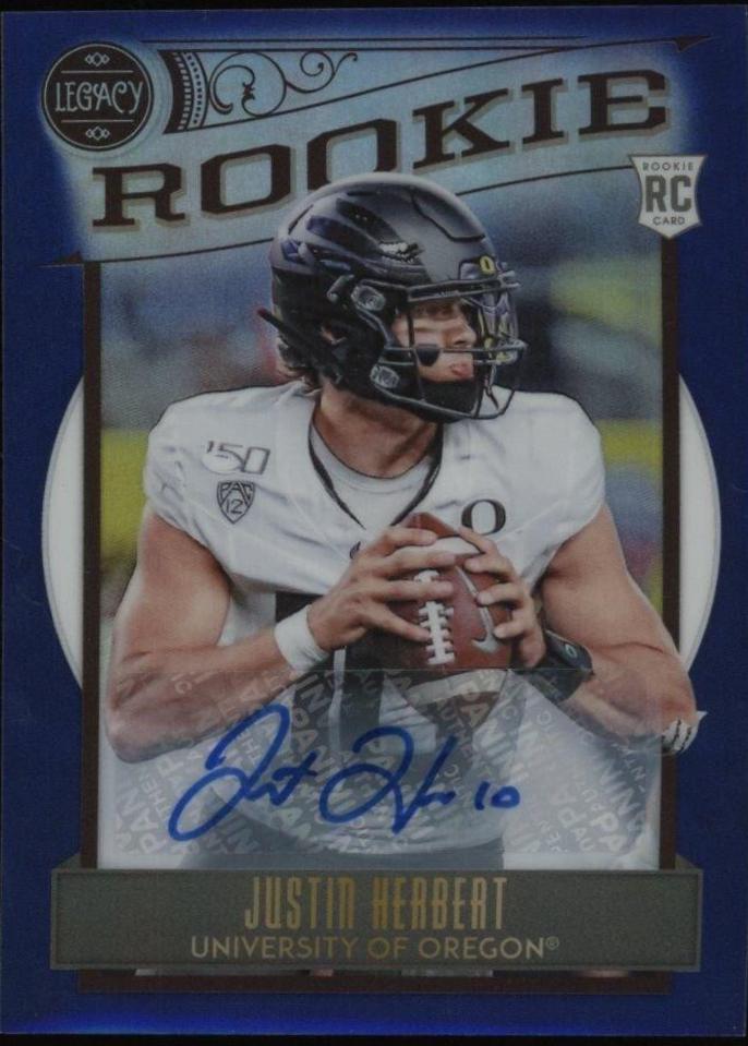 Justin Herbert [Premium Penmanship Sapphire] #150 Football Cards 2020 Panini Legacy