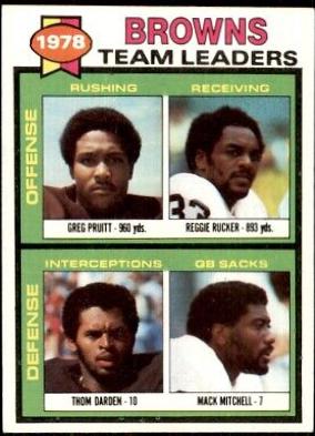 Greg Pruitt, Reggie Rucker, Thom Darden, Mack Mitchell [Cream Colored Back] #113 Football Cards 1979 Topps