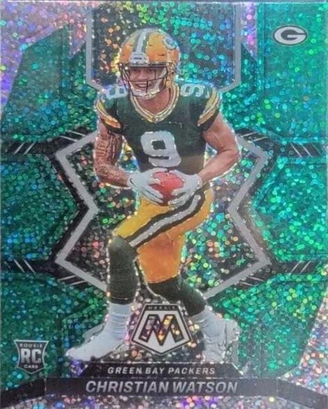 Christian Watson [Green Sparkle] #327 Football Cards 2022 Panini Mosaic