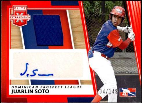 Juarlin Soto [Orange] #DMS-JS Baseball Cards 2022 Panini Elite Extra Edition DPL Material Signatures