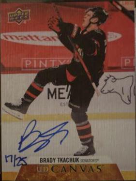 Brady Tkachuk #CS-BT Hockey Cards 2020 Upper Deck Clear Cut Canvas Signatures