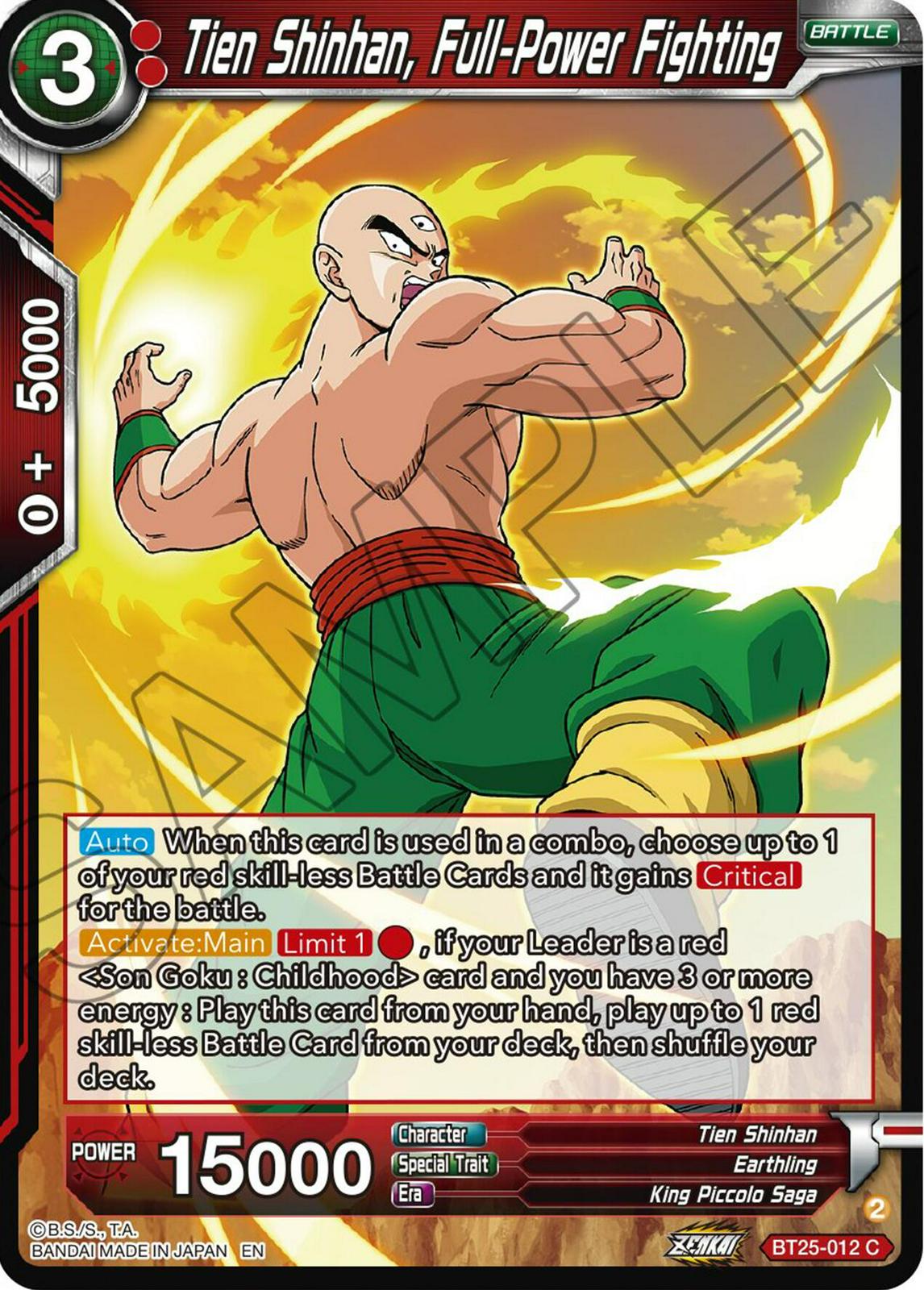 Tien Shinhan, Full-Power Fighting BT25-012 Dragon Ball Super Legend of the Dragon Balls