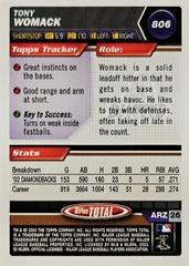Rear | Tony Womack Baseball Cards 2003 Topps Total