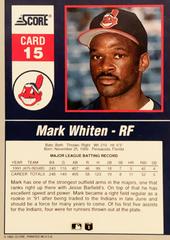 Rear | Mark Whiten Baseball Cards 1992 Score Impact Players
