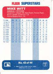 Back | Mike Witt Baseball Cards 1988 Fleer Superstars