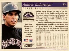Rear | Andres Galarraga Baseball Cards 1994 Score