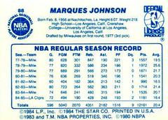 Back Side | Marques Johnson Basketball Cards 1986 Star