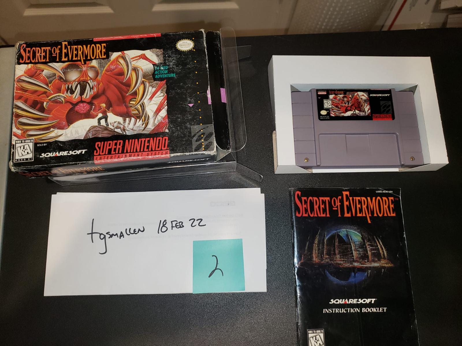 Secret of Evermore Item, Box, and Manual Super Nintendo Secret of Evermore Item, Box, and Manual Super Nintendo