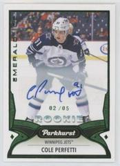Cole Perfetti [Emerald Ice Autograph] Hockey Cards 2021 Parkhurst Prices