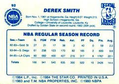 Back Side | Derek Smith Basketball Cards 1986 Star