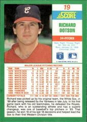 Back | Richard Dotson Baseball Cards 1990 Score