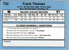 Back | Frank Thomas Baseball Cards 1991 Classic