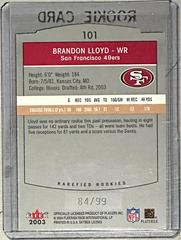 Back Of Card /99 | Brandon Lloyd Football Cards 2003 SkyBox LE