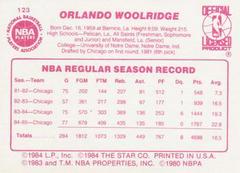 Back Side | Orlando Woolridge Basketball Cards 1986 Star
