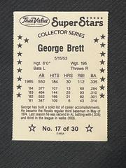 Back | George Brett Baseball Cards 1986 True Value Perforated