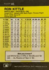 Rear | Ron Kittle Baseball Cards 1986 Fleer Mini