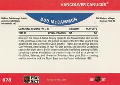 Bob Gainey'S Biography On Bob McCammon Card | Bob McCammon [Bob Gainey's Stats & Bio.] Hockey Cards 1990 Pro Set