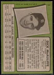 Back | Dick McAuliffe Baseball Cards 1971 Topps