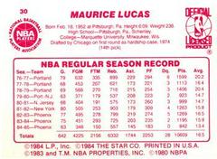 Back Side | Maurice Lucas Basketball Cards 1986 Star