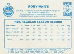 Back Side | Rory White Basketball Cards 1986 Star