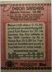 Back | Deion Sanders [Disclaimer Back] Football Cards 1990 Topps