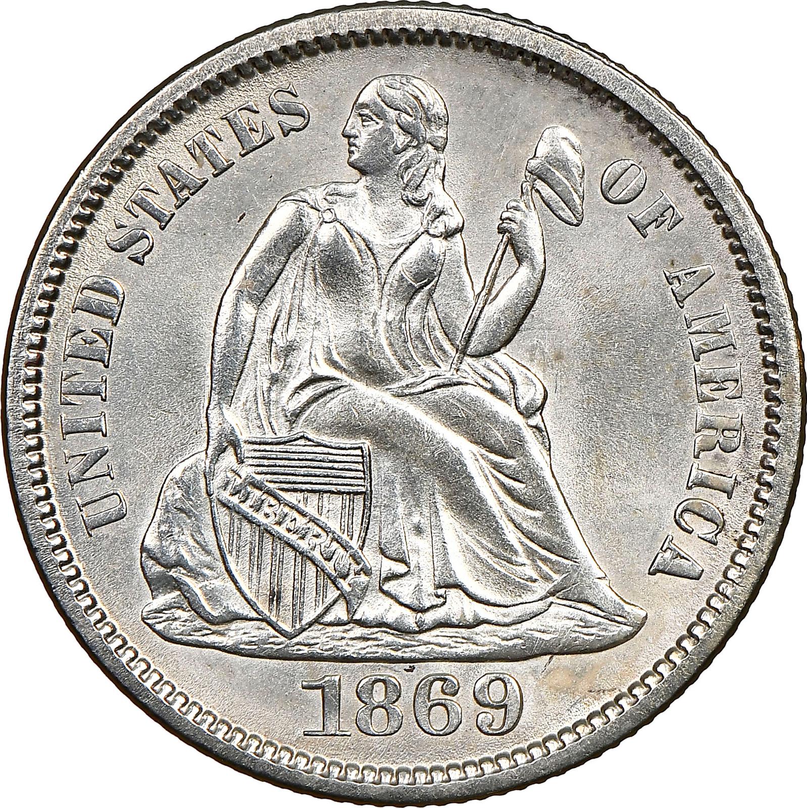 1869 S Coins Seated Liberty Dime