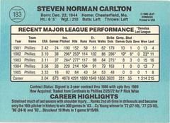 Back | Steve Carlton Baseball Cards 1986 Donruss