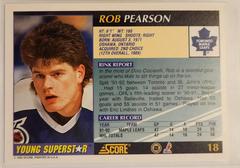 Back Of Card | Rob Pearson Hockey Cards 1992 Score Young Superstars