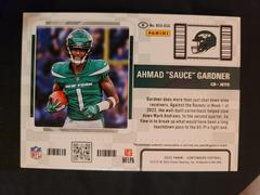 Back Of Card  (Variation) Green Parallel | Ahmad 'Sauce Gardner Football Cards 2022 Panini Contenders Rookie Ticket Swatches
