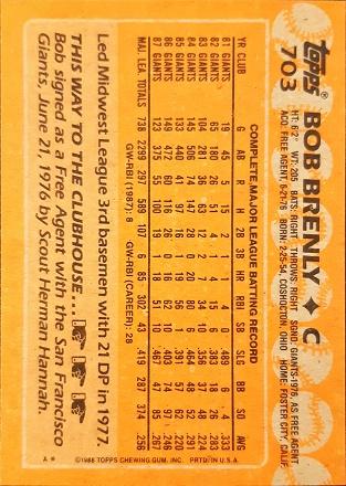 Bob Brenly #703 Prices | 1988 Topps | Baseball Cards