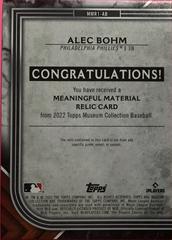 Back Of Card | Alec Bohm Baseball Cards 2022 Topps Museum Collection Meaningful Materials Relics
