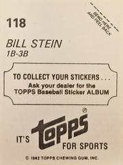 Back | Bill Stein Baseball Cards 1982 Topps Stickers