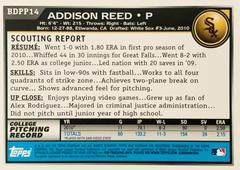 Rear | Addison Reed Baseball Cards 2010 Bowman Draft Picks & Prospects