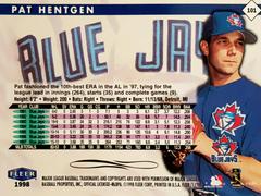 Rear | Pat Hentgen Baseball Cards 1998 Fleer Tradition