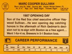 Rear | Marc Sullivan Baseball Cards 1987 Donruss Opening Day