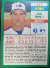 Back | Mike Aldrete [Error Card] Baseball Cards 1990 Score