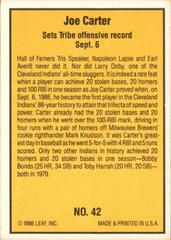 Back Of Card | Joe Carter Baseball Cards 1986 Donruss Highlights