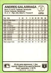 Back Of Card | Andres Galarraga Baseball Cards 1989 Donruss Baseball's Best