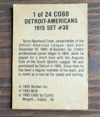 Back | Ty Cobb Baseball Cards 1993 Cracker Jack 1915 Replicas
