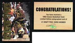 Chris Webber Basketball Cards 1993 Classic Draft Picks Prices