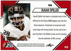 Back | Isaiah Spiller [White] Football Cards 2021 Pro Set College