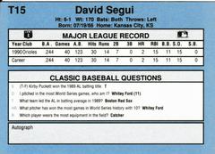 Back | David Segul Baseball Cards 1991 Classic