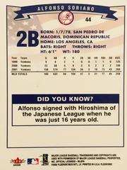 Rear | Alfonso Soriano Baseball Cards 2002 Fleer