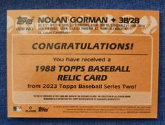 Back | Nolan Gorman Baseball Cards 2023 Topps Series 2 1988 35th Anniversary Relics
