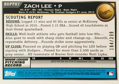 Rear | Zach Lee [Blue] Baseball Cards 2010 Bowman Draft Picks & Prospects