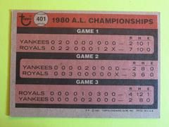 Reverse | A.L Championships 1980 Baseball Cards 1981 Topps